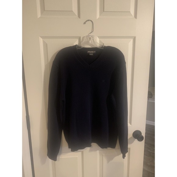 Eddie Bauer Mens L Crew Neck Long Sleeve Knit Sweater Navy 100% Cotton - Picture 9 of 9